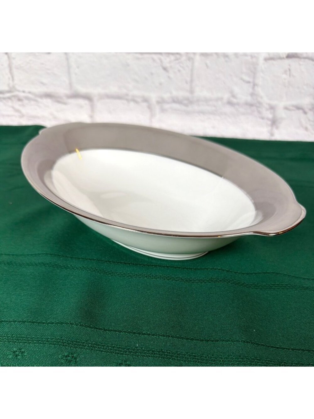 Vintage 50s Sango Platina 11" Oval Serving Bowl Gray Band Platinum Trim Japan